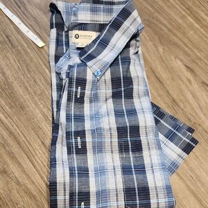 Haggar Blue Plaid Casual Button Down Shirt